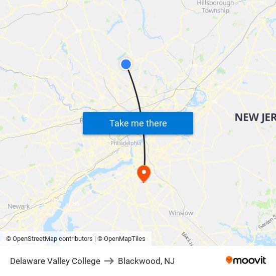 Delaware Valley College to Blackwood, NJ map