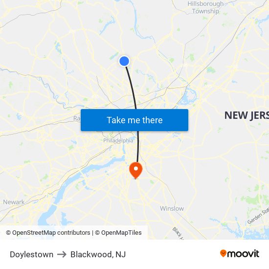 Doylestown to Blackwood, NJ map