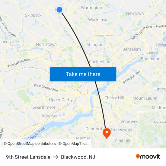 9th Street Lansdale to Blackwood, NJ map