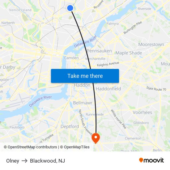 Olney to Blackwood, NJ map