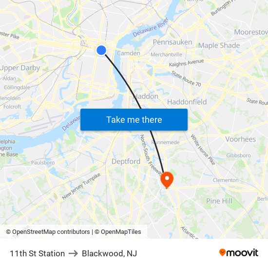 11th St Station to Blackwood, NJ map