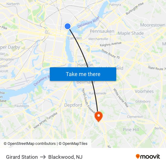 Girard Station to Blackwood, NJ map