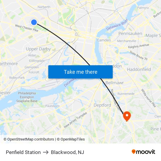 Penfield Station to Blackwood, NJ map