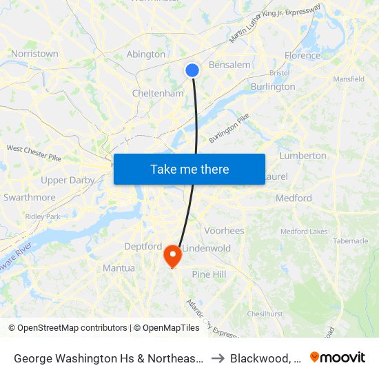 George Washington Hs & Northeast Av to Blackwood, NJ map