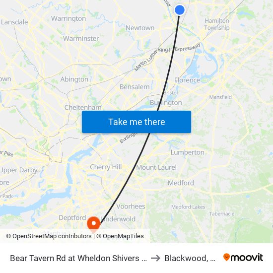 Bear Tavern Rd at Wheldon Shivers Dr to Blackwood, NJ map