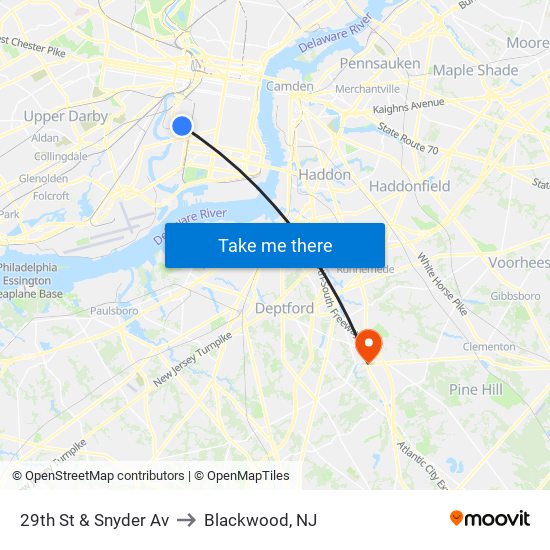 29th St & Snyder Av to Blackwood, NJ map