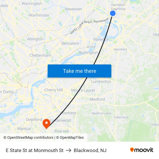 E State St at Monmouth St to Blackwood, NJ map