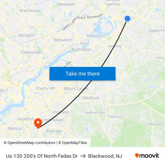 Us-130 200's Of North Fedex Dr to Blackwood, NJ map