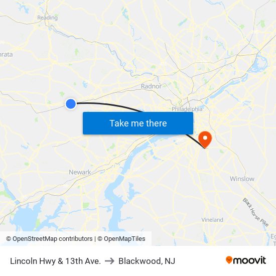 Lincoln Hwy & 13th Ave. to Blackwood, NJ map