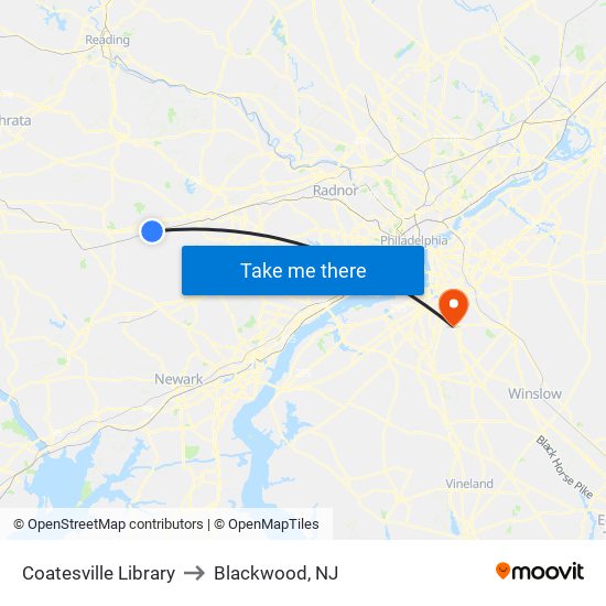 Coatesville Library to Blackwood, NJ map