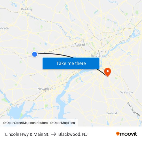 Lincoln Hwy & Main St. to Blackwood, NJ map