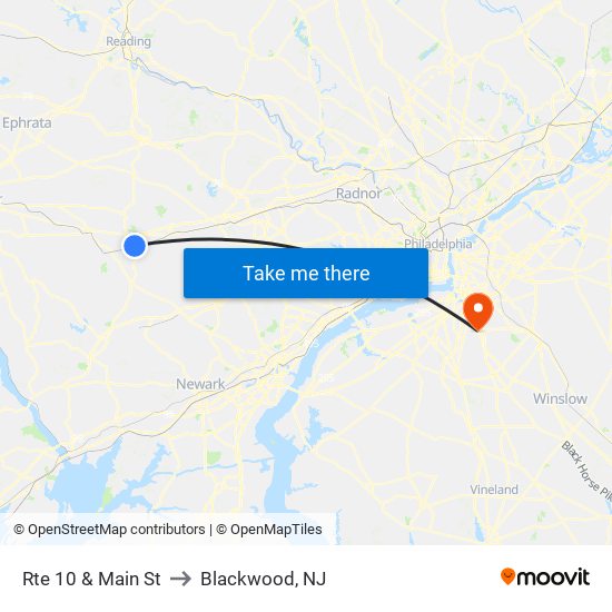Rte 10 & Main St to Blackwood, NJ map