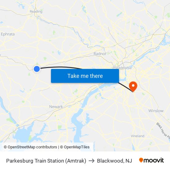 Parkesburg Train Station (Amtrak) to Blackwood, NJ map