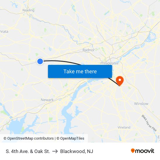 S. 4th Ave. & Oak St. to Blackwood, NJ map