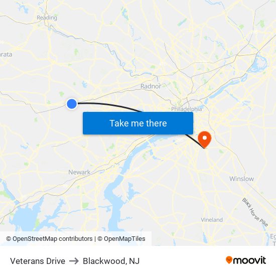 Veterans Drive to Blackwood, NJ map