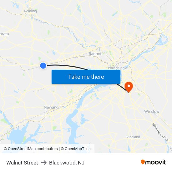 Walnut Street to Blackwood, NJ map