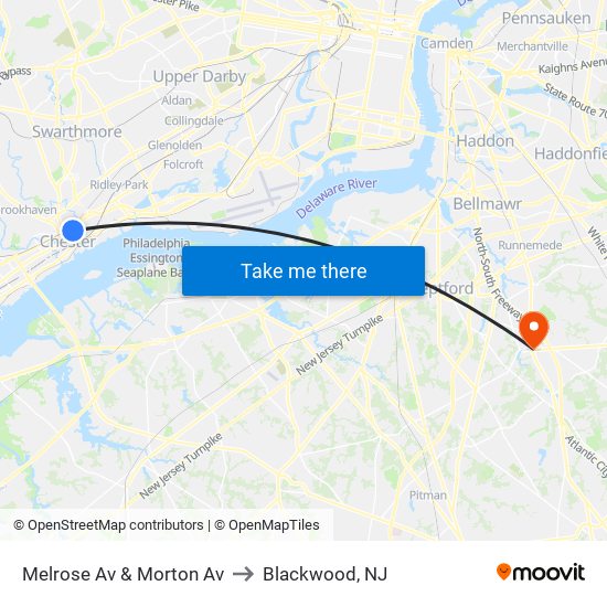 Melrose Av & Morton Av to Blackwood, NJ map