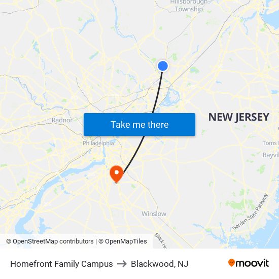 Homefront Family Campus to Blackwood, NJ map