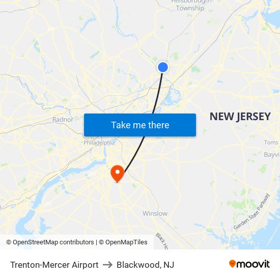 Trenton-Mercer Airport to Blackwood, NJ map