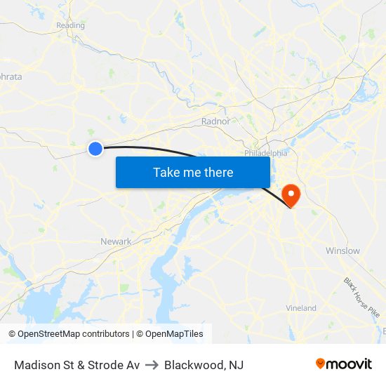 Madison St & Strode Av to Blackwood, NJ map