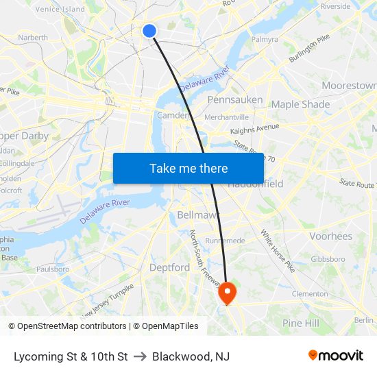 Lycoming St & 10th St to Blackwood, NJ map