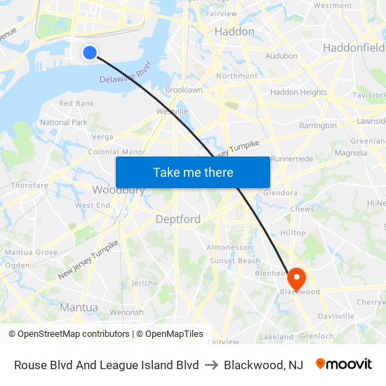 Rouse Blvd And League Island Blvd to Blackwood, NJ map
