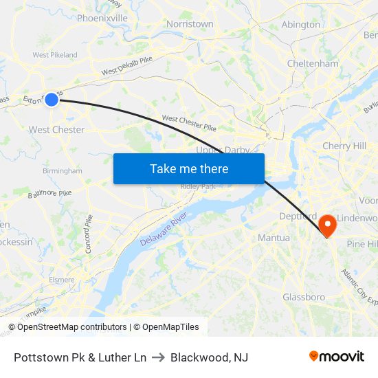 Pottstown Pk & Luther Ln to Blackwood, NJ map