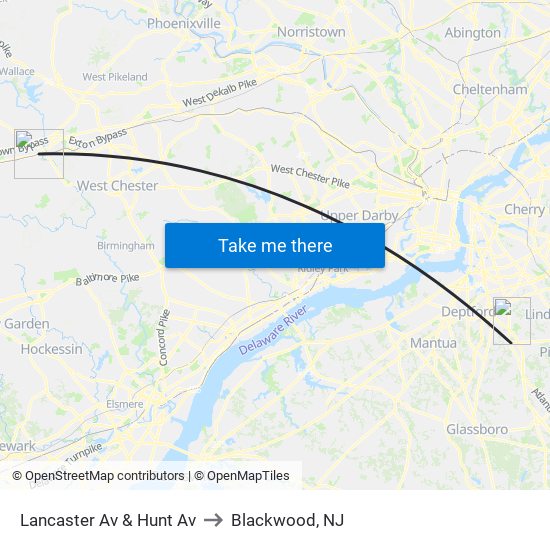 Lancaster Av & Hunt Av to Blackwood, NJ map