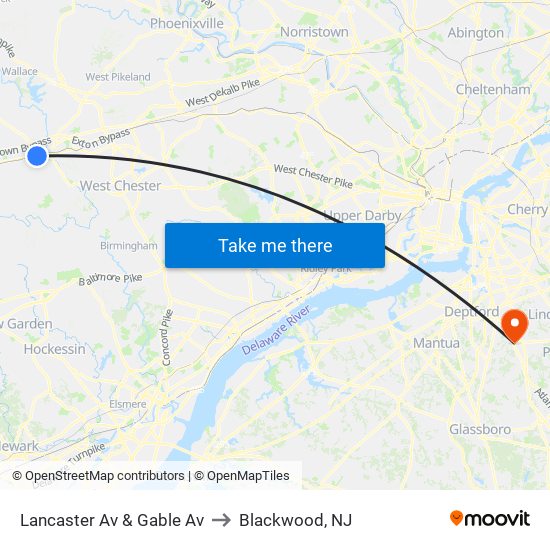 Lancaster Av & Gable Av to Blackwood, NJ map