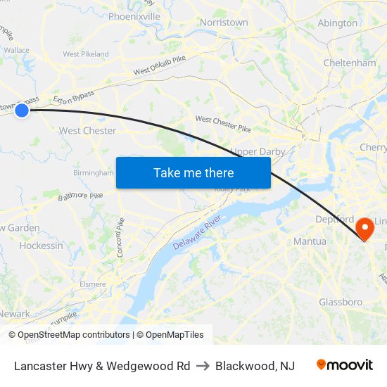 Lancaster Hwy & Wedgewood Rd to Blackwood, NJ map