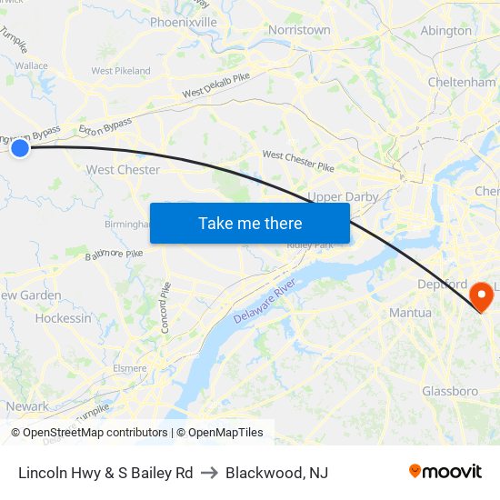 Lincoln Hwy & S Bailey Rd to Blackwood, NJ map