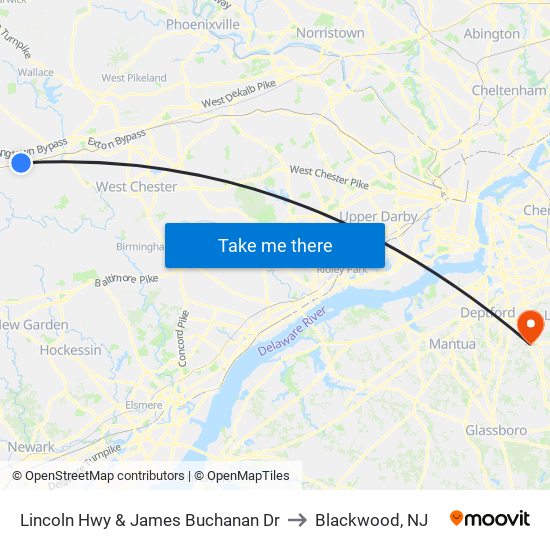 Lincoln Hwy & James Buchanan Dr to Blackwood, NJ map
