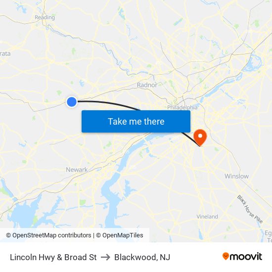 Lincoln Hwy & Broad St to Blackwood, NJ map