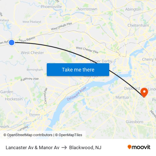 Lancaster Av & Manor Av to Blackwood, NJ map