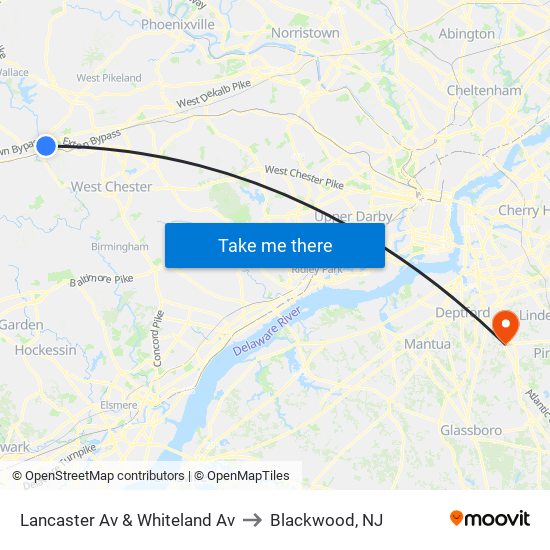 Lancaster Av & Whiteland Av to Blackwood, NJ map