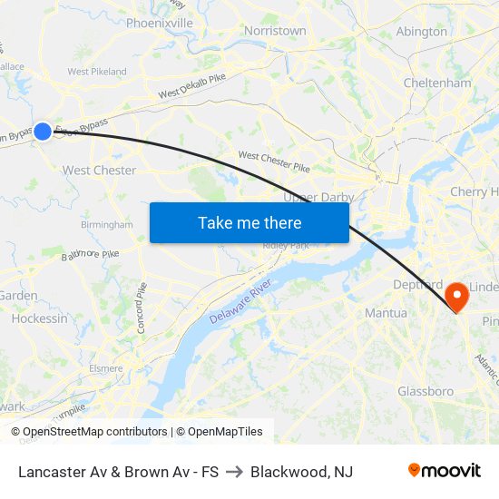 Lancaster Av & Brown Av - FS to Blackwood, NJ map