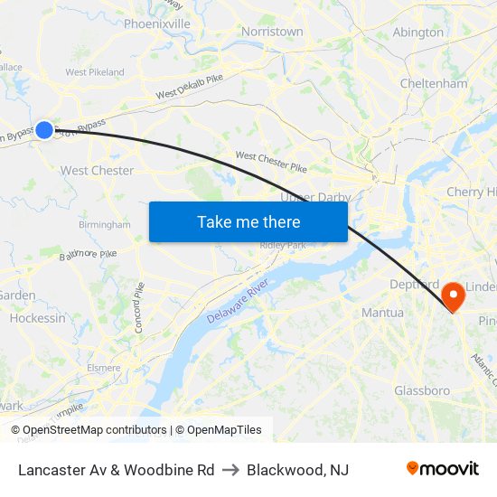 Lancaster Av & Woodbine Rd to Blackwood, NJ map
