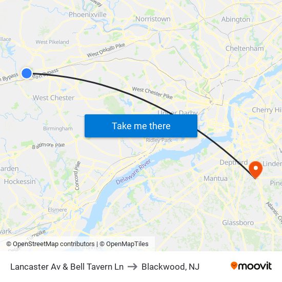 Lancaster Av & Bell Tavern Ln to Blackwood, NJ map