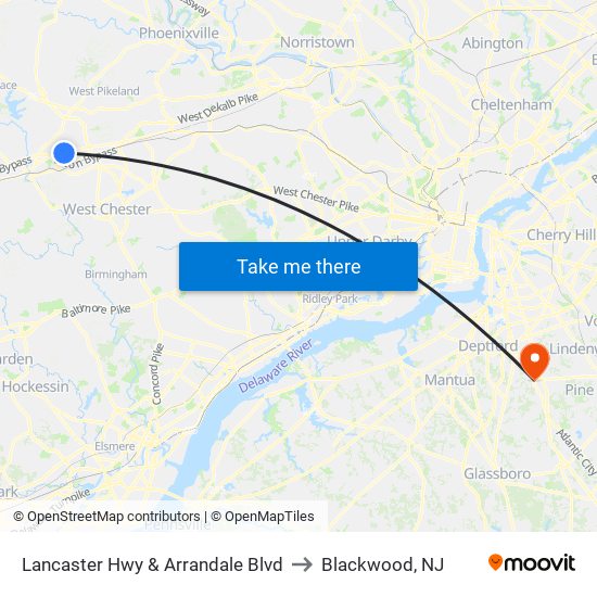 Lancaster Hwy & Arrandale Blvd to Blackwood, NJ map