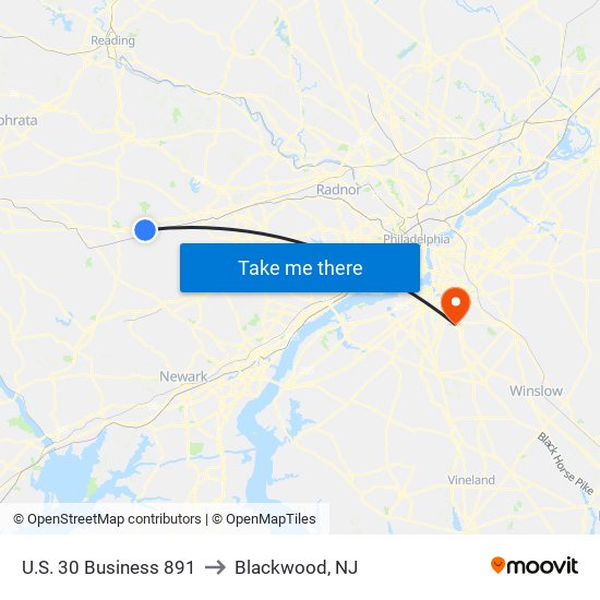 U.S. 30 Business 891 to Blackwood, NJ map