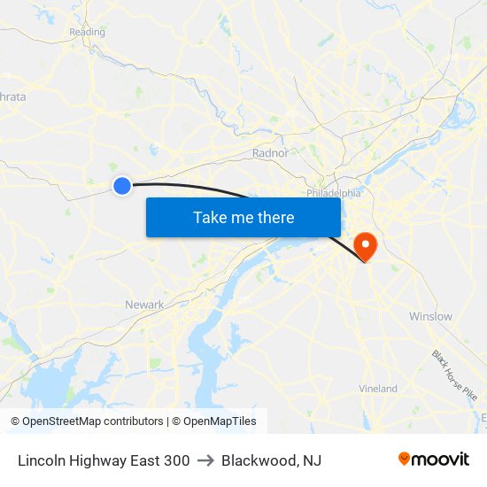 Lincoln Highway East 300 to Blackwood, NJ map