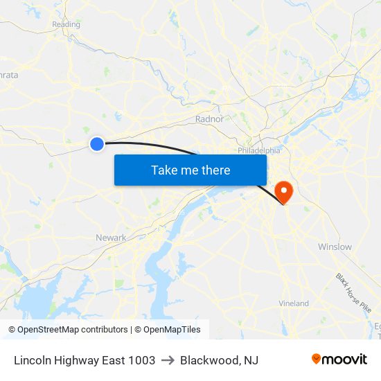Lincoln Highway East 1003 to Blackwood, NJ map