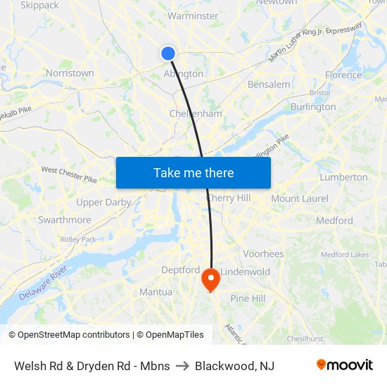 Welsh Rd & Dryden Rd - Mbns to Blackwood, NJ map