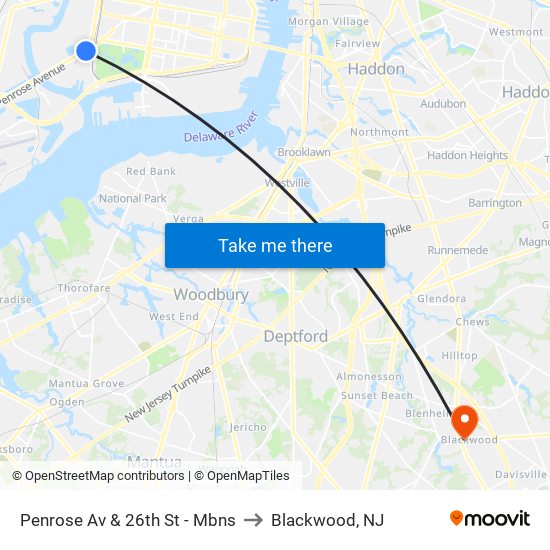 Penrose Av & 26th St - Mbns to Blackwood, NJ map