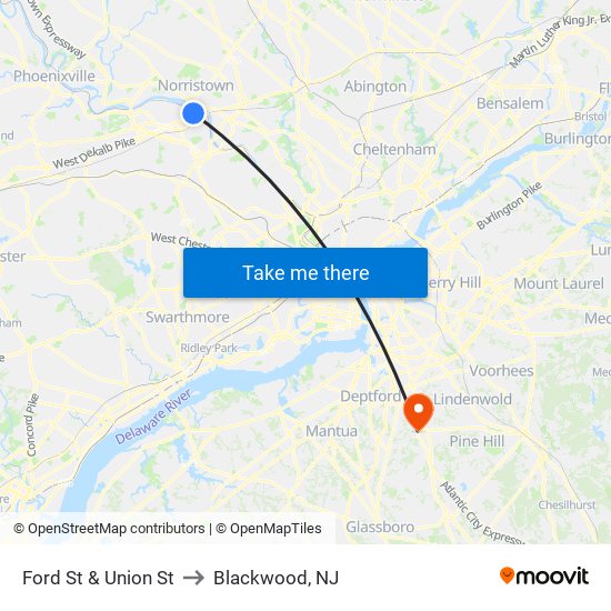 Ford St & Union St to Blackwood, NJ map