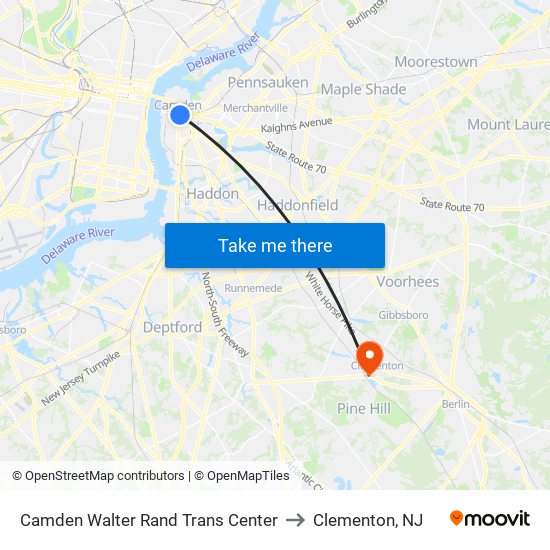 Camden Walter Rand Trans Center to Clementon, NJ map