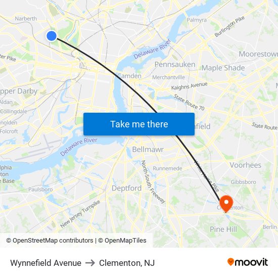 Wynnefield Avenue to Clementon, NJ map