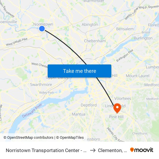 Norristown Transportation Center - Nhsl to Clementon, NJ map