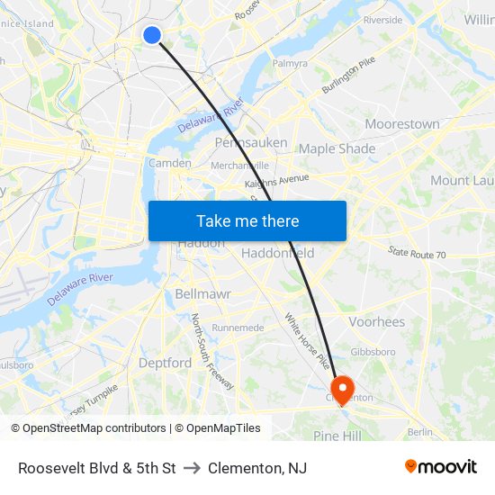 Roosevelt Blvd & 5th St to Clementon, NJ map