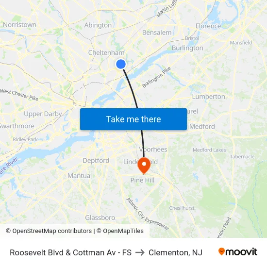 Roosevelt Blvd & Cottman Av - FS to Clementon, NJ map